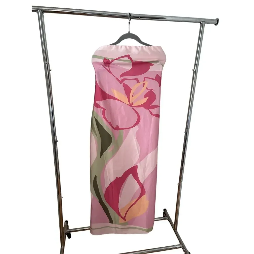 NWT Abercrombie & Fitch Pink Floral Satin Maxi Dress XS Tall Slip Dress - Picture 8 of 9